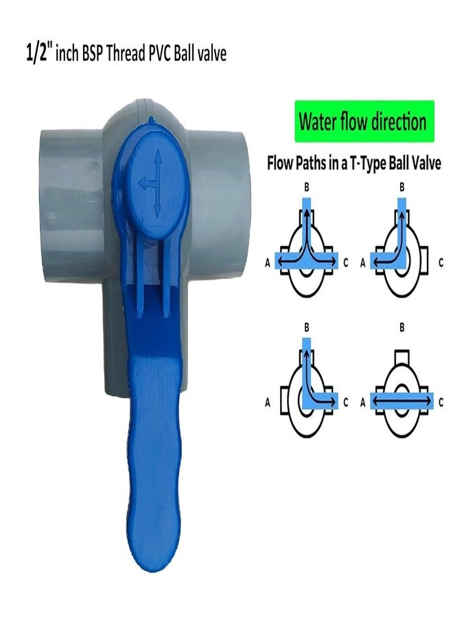 ES EKSAFAR ESEKSAFAR 1/2 inch BSP Thread 1pc T-Port type Female T- Way PVC Threaded Ball Valve Ball - Image 2